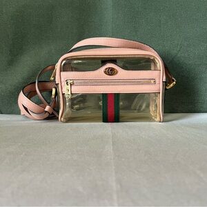 Gucci Vinyl Web Mini Ophidia Transparent Shoulder Bag Perfect Pink